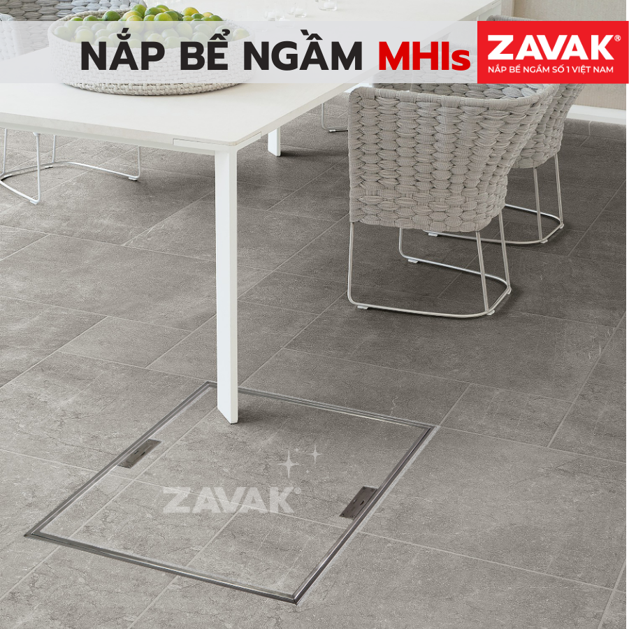 Nắp Bể Ngầm Trong Nhà 45x45cm Inox 304 ZAVAK MHIs-45 Nắp bể nước âm sàn, Nắp hố ga Inox 304