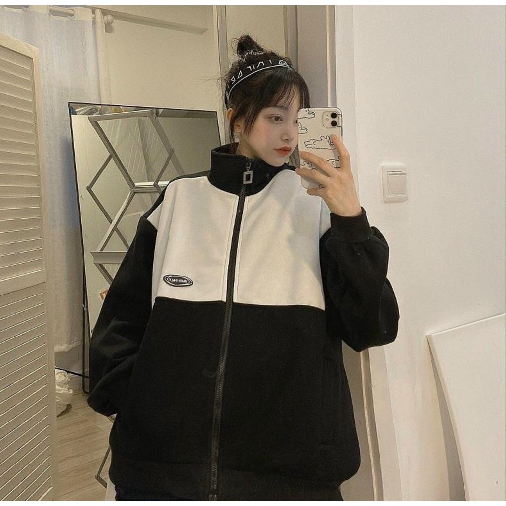 Áo Khoác Jacket PALY Form Rộng Phối Dây Kéo Vải Nỉ Bông Phong Cách Ulzzang Unisex