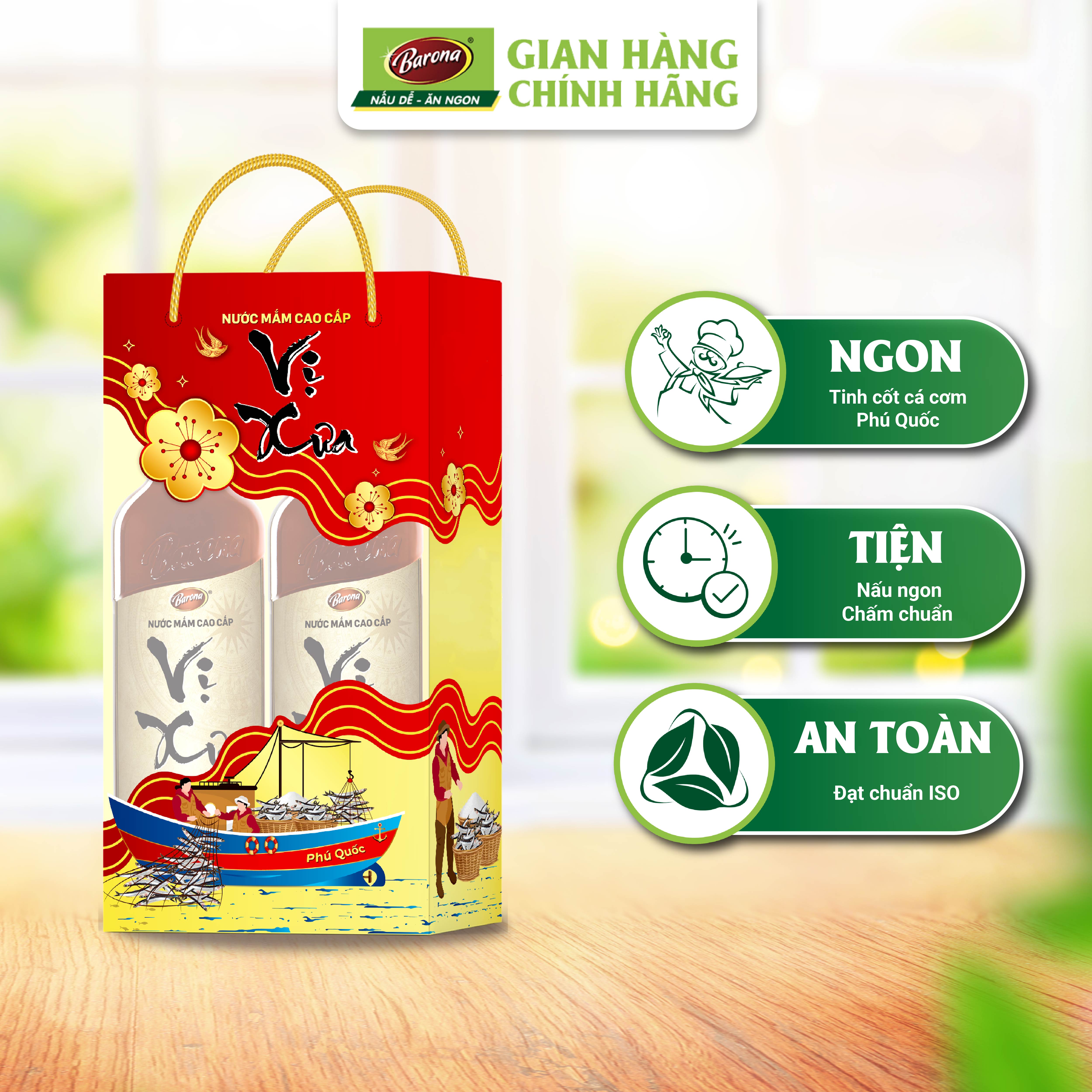 Hộp Xuân 2 chai Nước Mắm Phú Quốc Vị Xưa 40 độ đạm 500ml