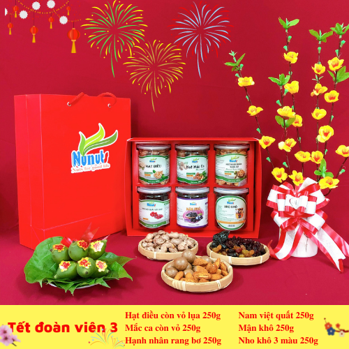 Hộp quà tết 6 món từ hạt dinh dưỡng Nunuts ý nghĩa, chất lượng tốt, an toàn sức khỏe cho cả gia đình.