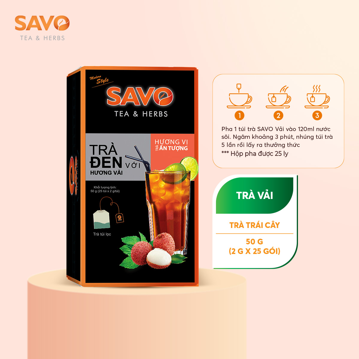 Set quà tặng 2 hộp Trà Đen Hương Vải túi lọc tặng kèm 1 ly thủy tinh chịu nhiệt (2 x 25 túi lọc, ly 390ml)