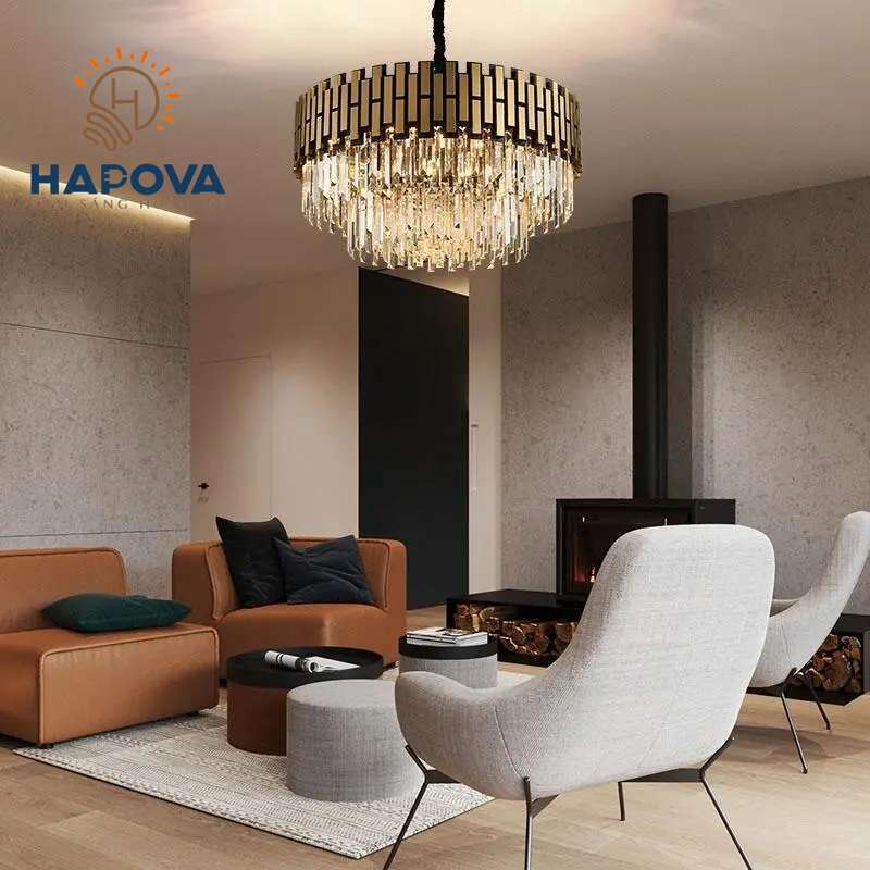 Đèn chùm pha lê cao cấp phòng khách HAPOVA KANDI MS 032 kích thước 800mm