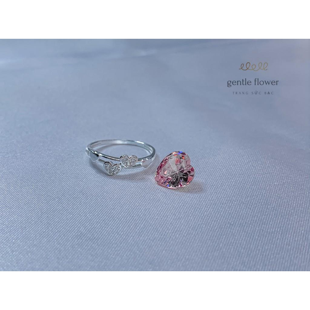 Nhẫn bạc ta nữ mặt trái tim đính đá, thiết kế đơn giản Gentle Flower