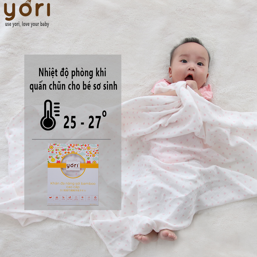 Khăn quấn sợi tre cho bé sơ sinh hình chấm bi Yori