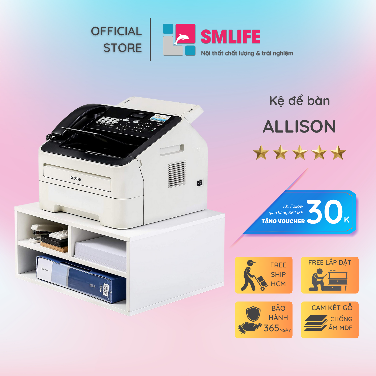 Kệ để bàn gỗ hiện đại SMLIFE Allison | Gỗ MDF dày 17mm chống ẩm | D45xR40xC25cm