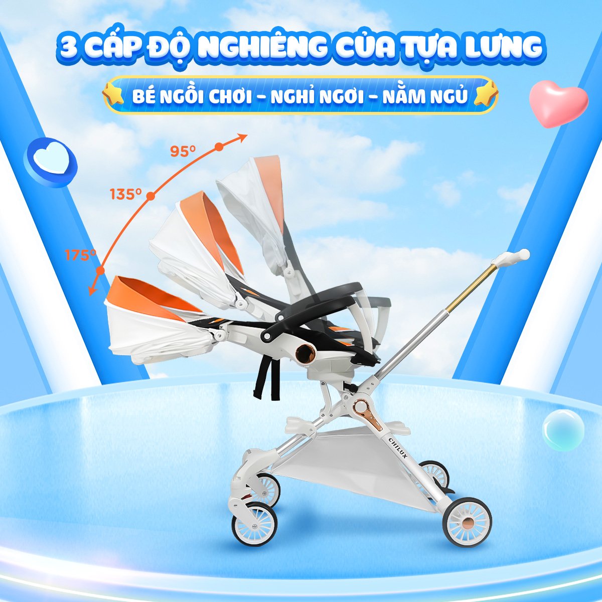 Xe đẩy Chilux M06 - Xe đẩy gấp gọn cho bé cao cấp, 2 chiều 3 tư thế, hệ thống giảm sốc giúp di chuyển êm ái