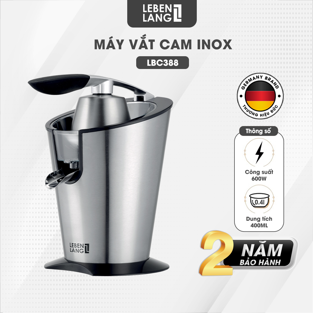 Máy vắt cam LEBENLANG LBC388 bằng inox cao cấp, dung tích 400ml, công suất 600W - hàng chính hãng