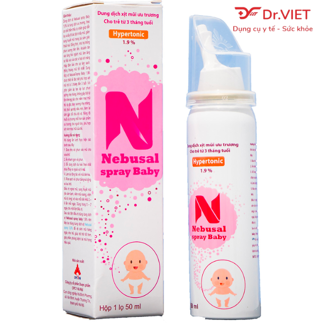 Nebusal spray Baby 1,9% - Dung dịch nước muối biển 1,9% làm sạch mũi, Nghẹt mũi, Sung huyết mũi cho trẻ em từ 3 tháng tuổi