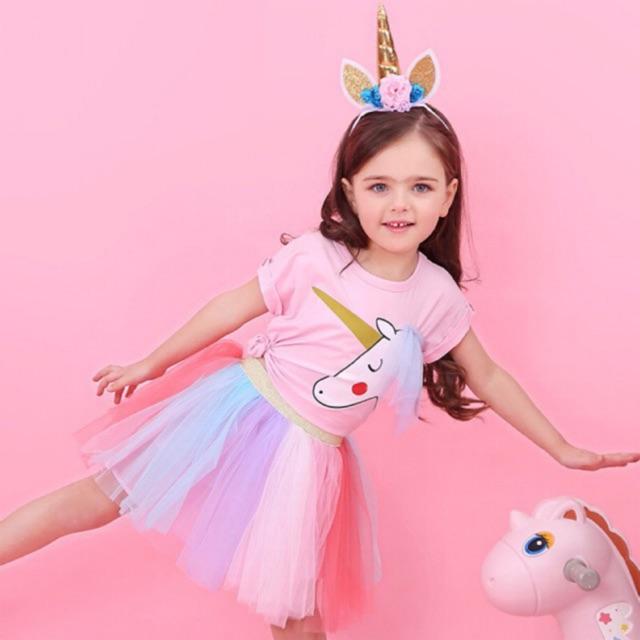 SET VÁY ÁO CÔNG CHÚA NGỰA UNICORN BÉ GÁI