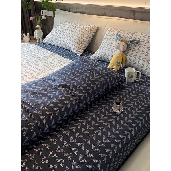 Bộ Chăn Ga Gối Cotton Living 100%cotton Hàng Nhập Khẩu 4 Món Kẻ Hiện Đại
