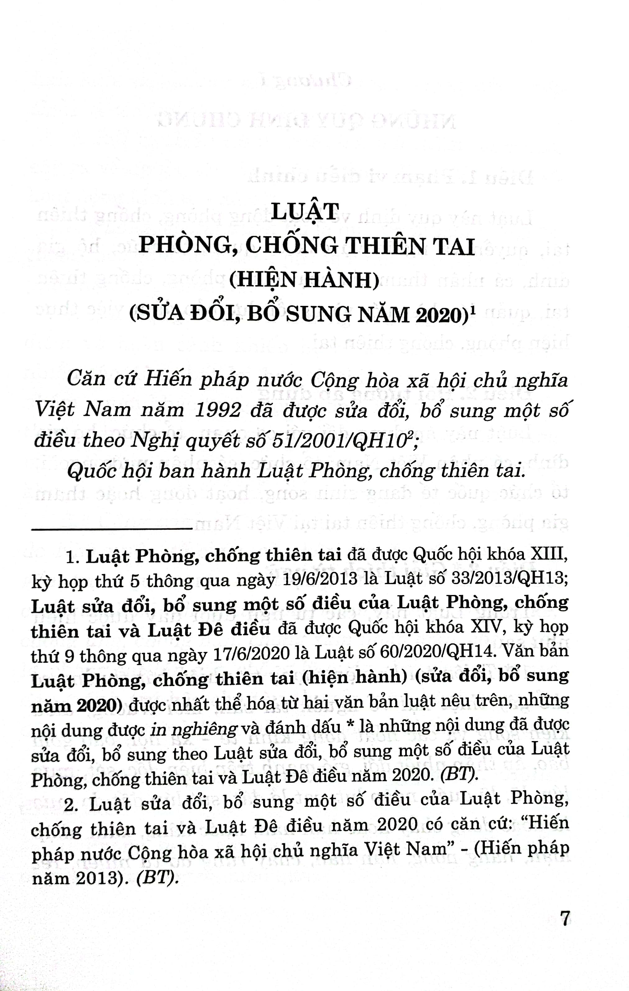 Luật Phòng, chống thiên tai (Hiện hành) (Sửa đổi, bổ sung năm 2020)