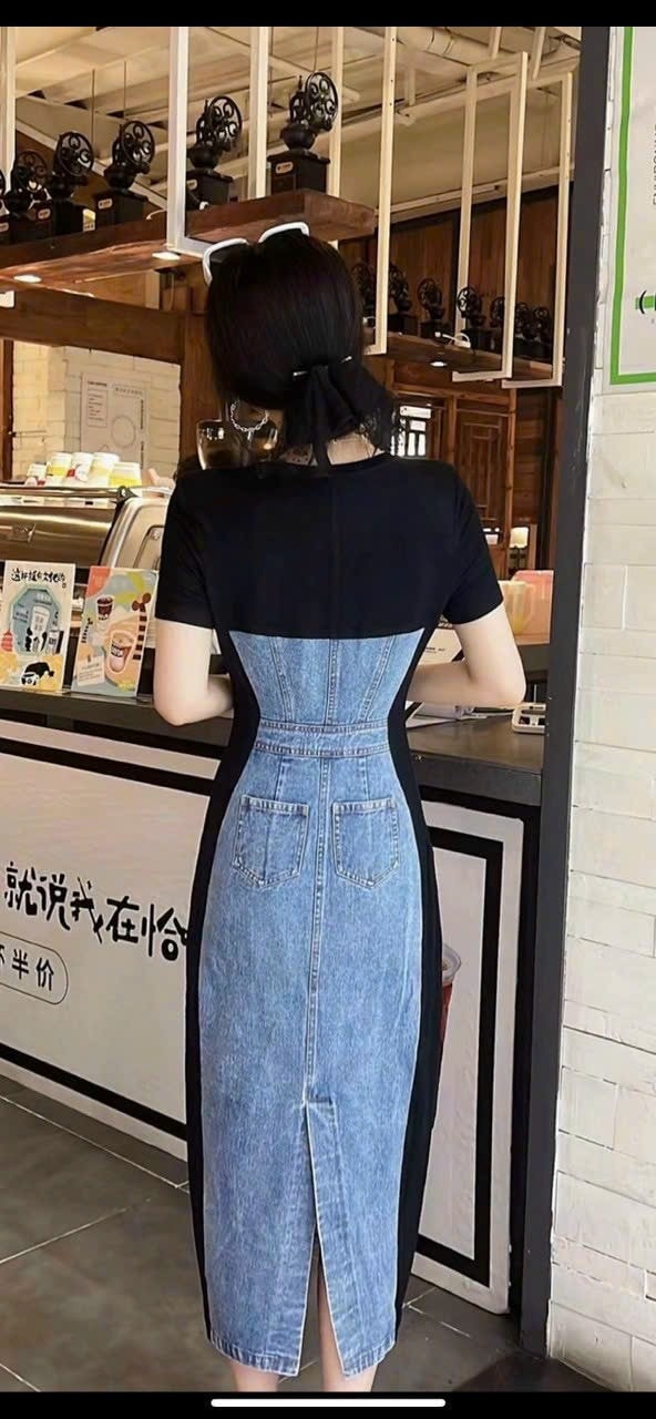 ĐẦM JEAN BODY PHỐI MÀU CAO CẤP ( hàng nhập)