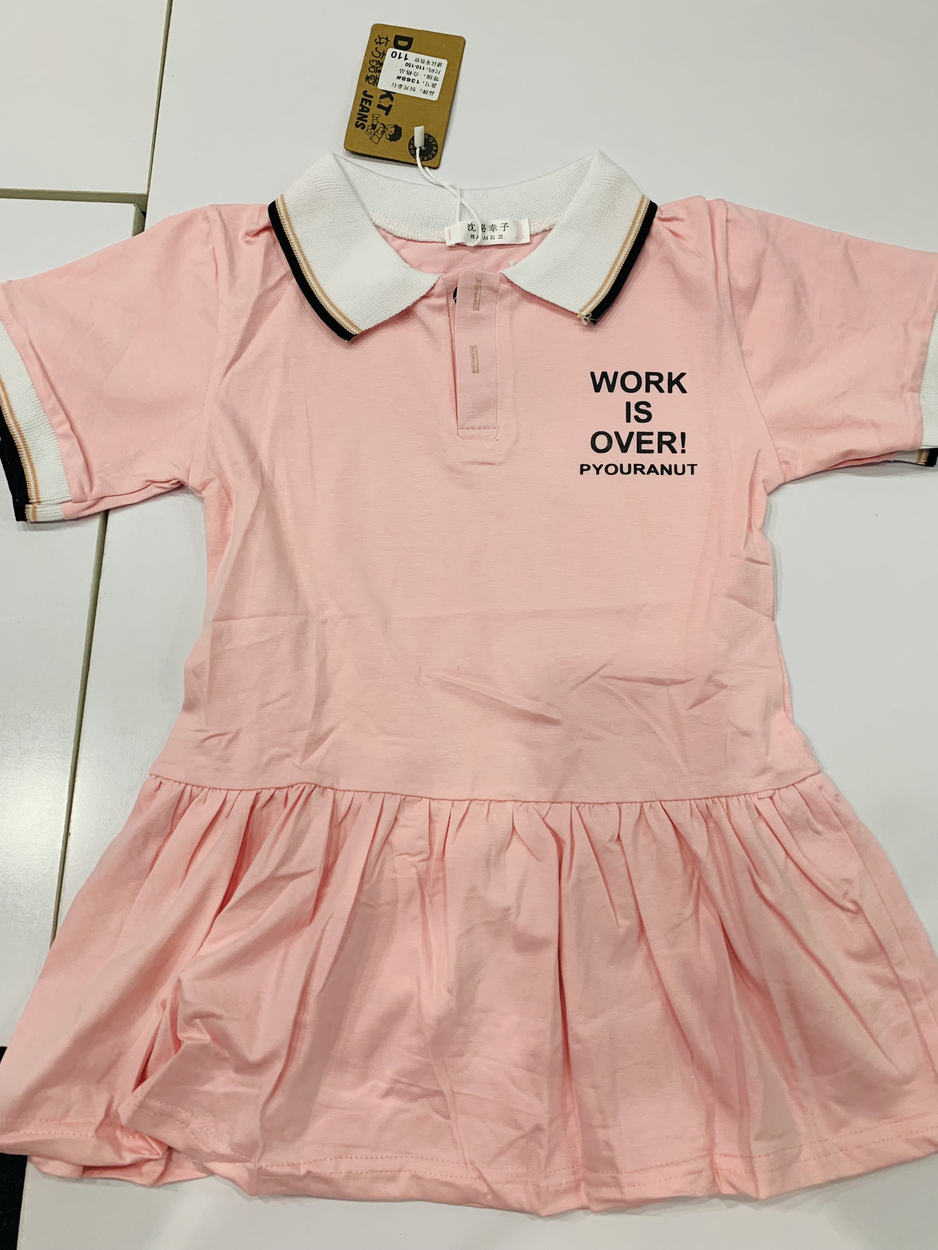 Đầm Thun Cotton Ngắn Tay Cổ Bẻ Phong Cách Preppy Thời Trang Mùa Hè Cho Bé Gái