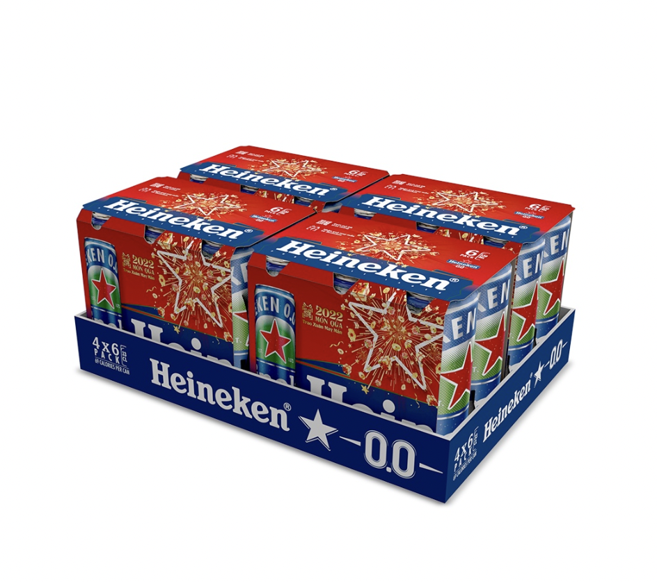 Bia Heineken 0.0% Lon 330ml - Thùng 24 Lon (Bao bì Xuân)