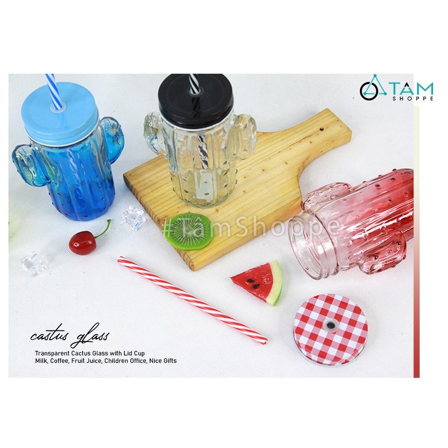 Ly thủy tinh xương rồng có quai trong suốt nhiều màu LATT-05
