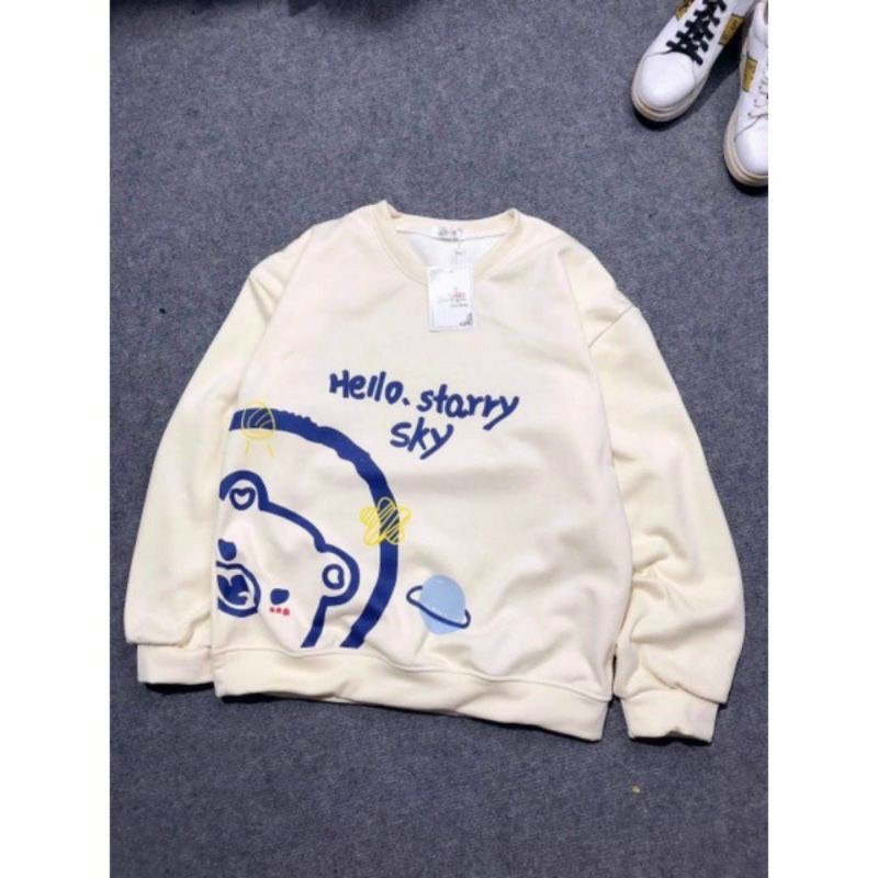 Áo Sweater tay phồng in Hello starry sky