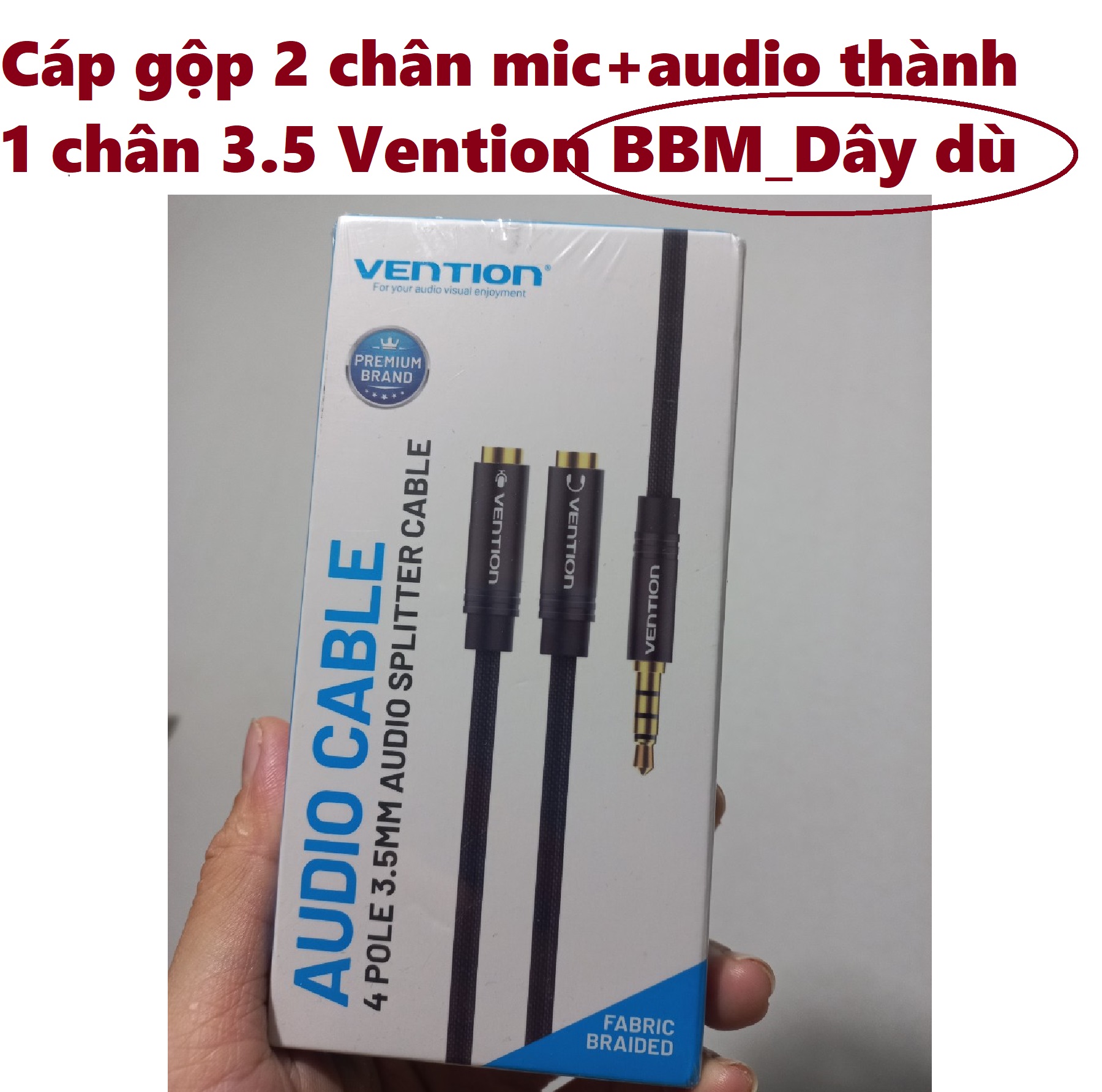 Đầu chuyển cổng 3.5 ra 2 cổng 3.5 mic và audio để kết nối điện thoại laptop với tai nghe micro Vention BBM BDA - Hàng chính hãng