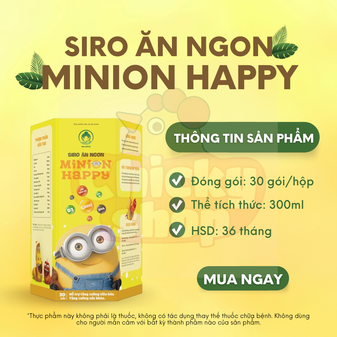 Siro ăn ngon MINION HAPPY (30 GÓI) hỗ trợ tiêu hóa tốt, giúp trẻ phát triển cân nặng chiều cao