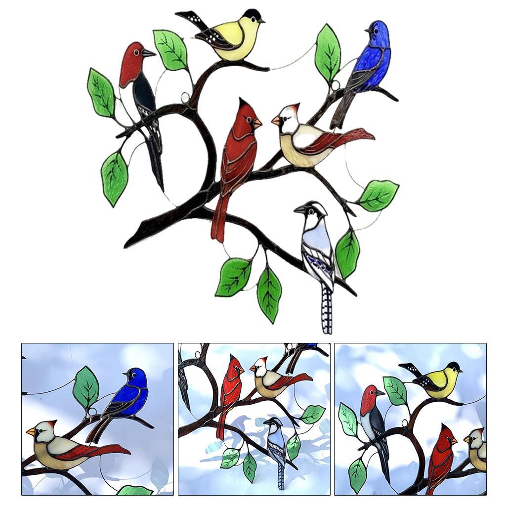 Stained Glass Effect Bird  Window Hanging Panel  for Home