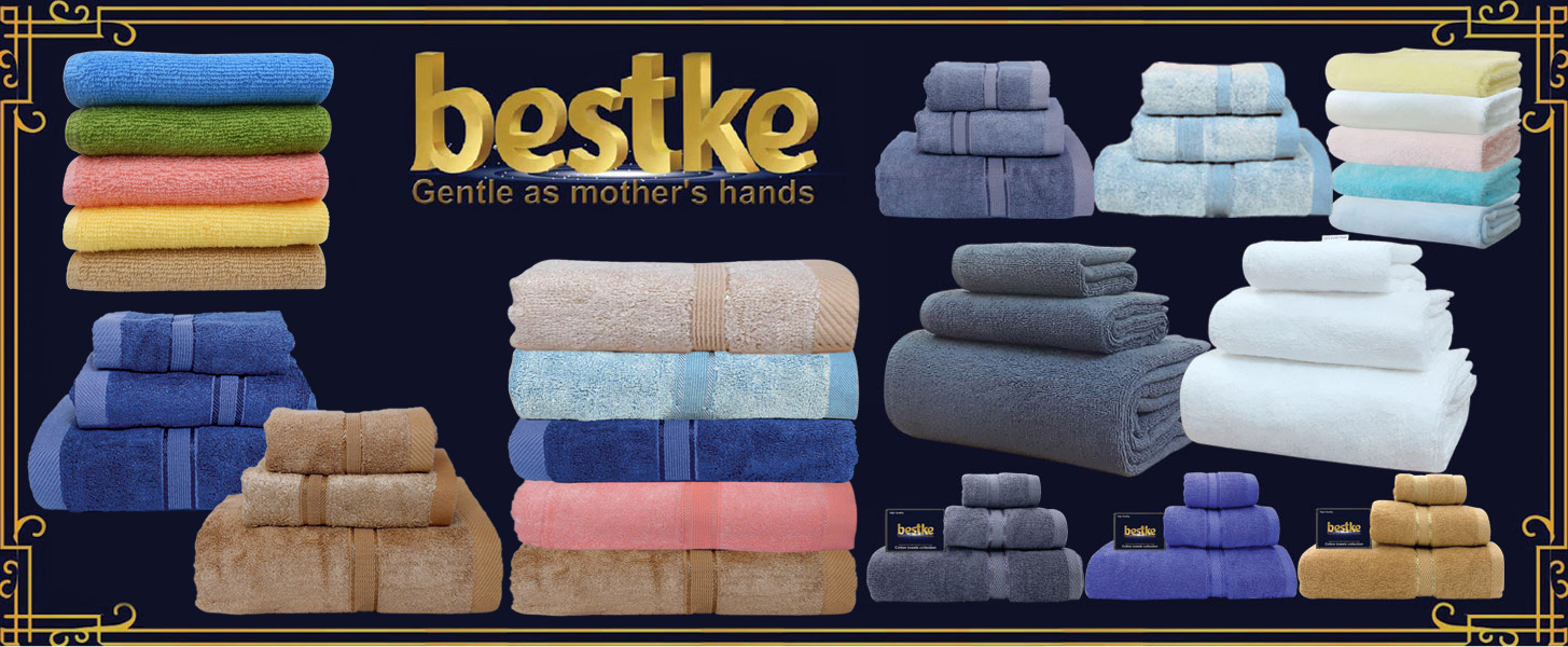 BỘ 3 Khăn Tắm, Khăn Gội, Khăn Mặt sợi tre Bestke Cao cấp Xuất khẩu Hàn Quốc màu Xanh, Bamboo Towel