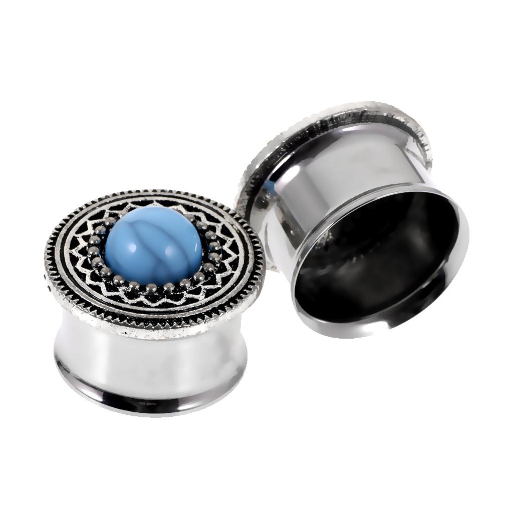 Ear Piercing Screw Fit Ear Stretcher Flesh Tunnel with Blue Turquoise