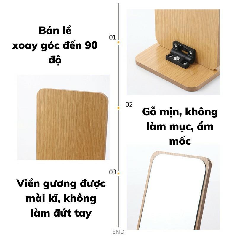 Gương Trang Điểm, Gương Để Bàn Khung Gỗ Cao Cấp Phong Cách Hàn Quốc, Làm Đẹp, makeup, Bàn Trang Điểm