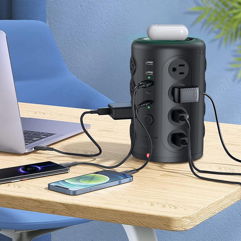 Power Strip Tháp Chống Sét Bảo Vệ Sạc Không Dây 12AC 4USB Type-C Với Đèn Ngủ Bảo Vệ Quá Tải Thích Hợp Cho Gia Đình