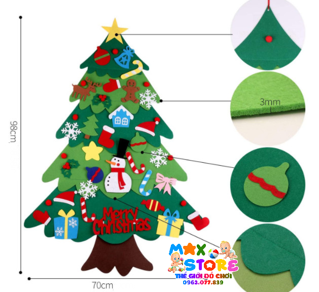 Bộ Cây Thông Noel Vải Nỉ 2 Lớp Tự Làm Trang Trí Dịp Giáng Sinh Full 42 Chi Tiết Kèm Đèn Led Và Có Pin Hàng Đẹp