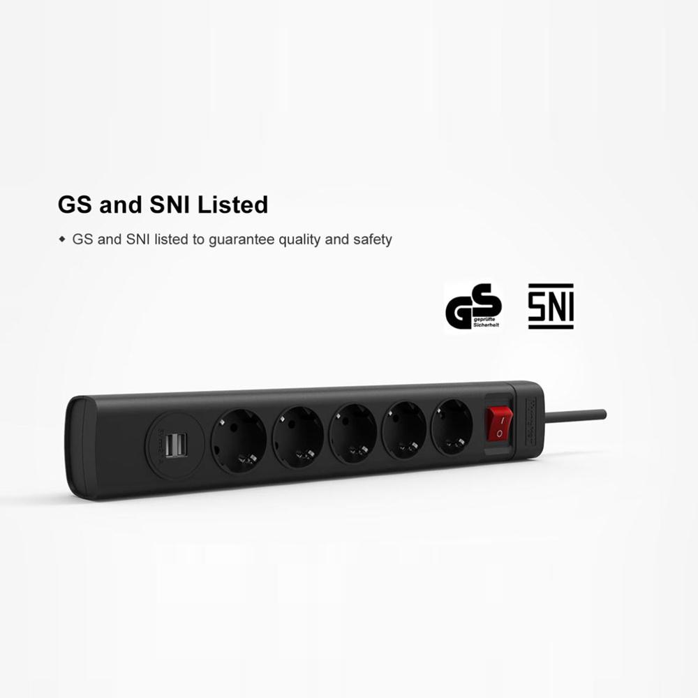 Ổ cắm điện Huntkey SGA607 AC 2 cổng USB Chất liệu chống cháy Double Break Công tắc an toàn Châu Âu 