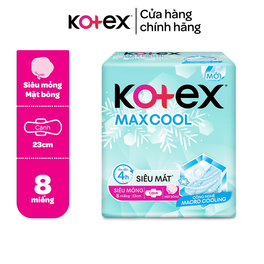 Băng vệ sinh Kotex Max Cool siêu mỏng cánh 8 miếng