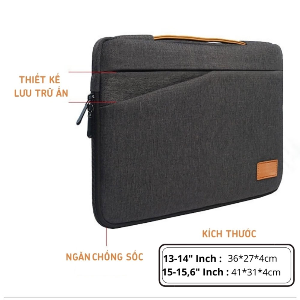 Túi xách đựng Laptop  chống sốc, chống nước 3 ngăn đa năng 14 Inch và 15,6 Inch