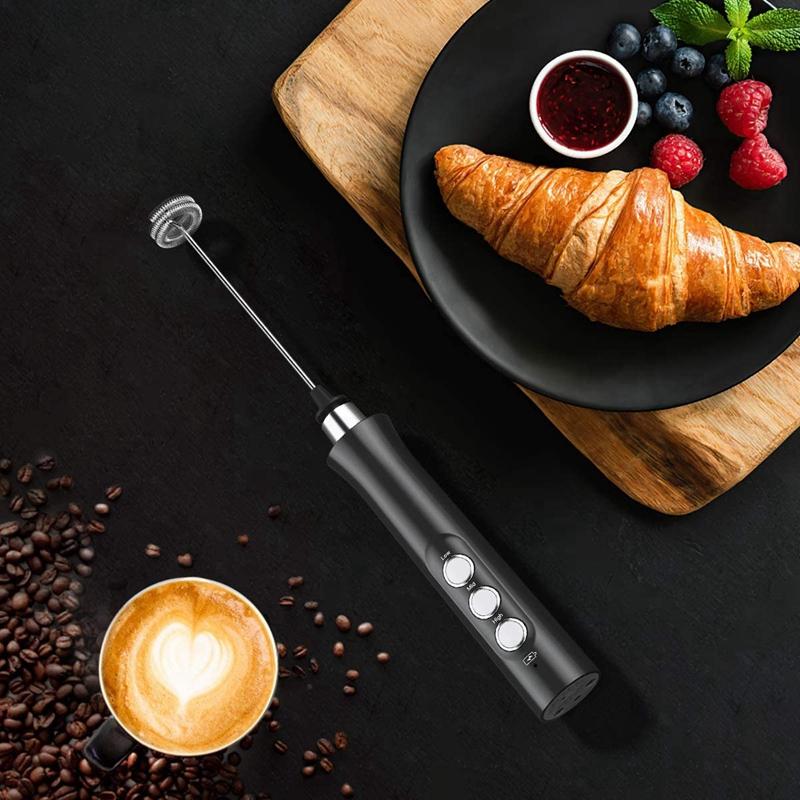 Mini Frother Cho Cà Phê, Bọt Sữa Cầm Tay, Đánh Uống Phối Cho Cà Phê Matcha USB Sạc Với 10 Stencils
