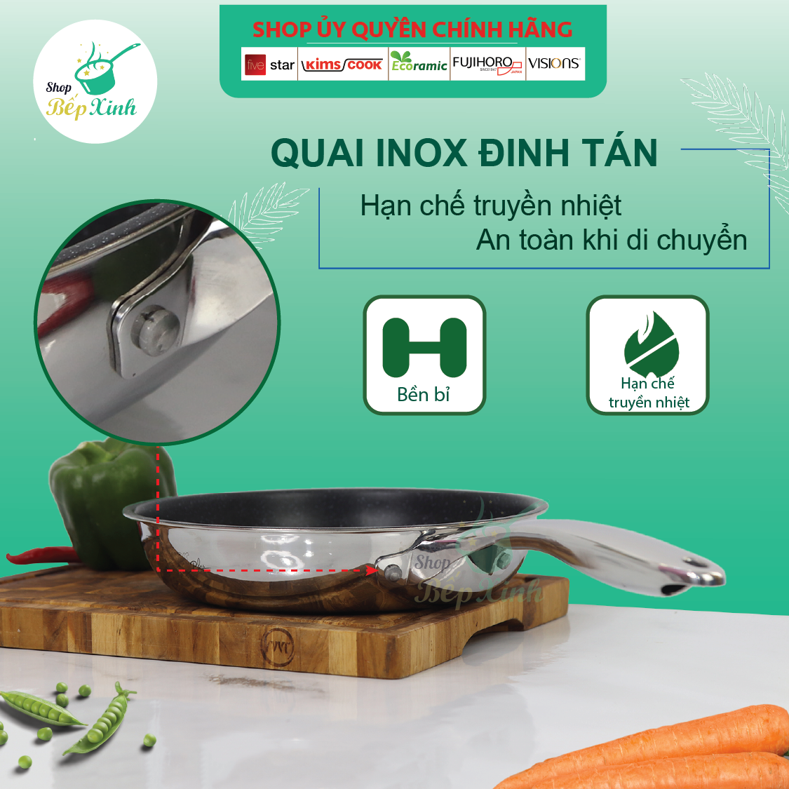 Chảo Chống Dính 3 Lớp Vân Đá Inox 304 Và Nắp Kính Fivestar