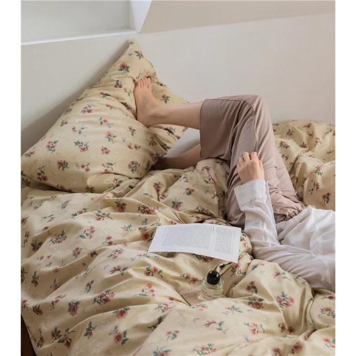 Bộ Chăn Ga Gối Cotton Living Hàng 100%cotton Nhập Khẩu Cao Cấp 4 Món Hoa Nhí Mang Phong Cách Cổ Điển