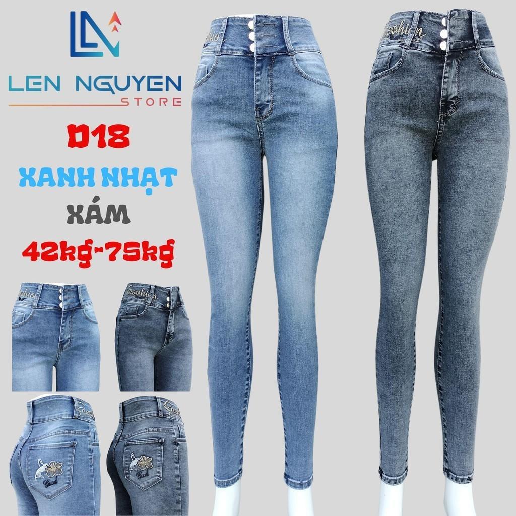 D18_Quần jean nữ, dài, lưng cao, quần bò nữ dáng ôm, quần rin nữ có big size, cho 42kg đến 75kg,LEN NGUYEN STORE  - Xám