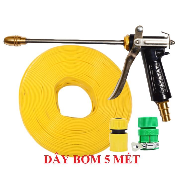 Bộ dây vòi xịt nước rửa xe, tưới cây . tăng áp 3 lần, loại 3m, 5m 206318 đầu đồng,cút,nối vàng+ tặng mở chai
