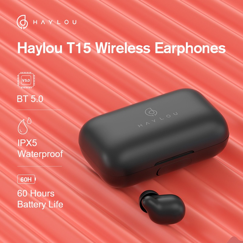 Tai Nghe True Wireless HAYLOU T15 - Tích Hợp Sạc Dự Phòng 2200mAh - Hàng Chính Hãng