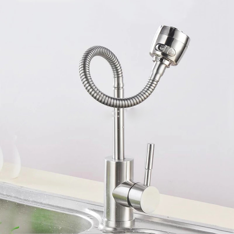 Vòi rửa chén nóng lạnh cần bẻ lò xo inox SUS 304 Cao Cấp