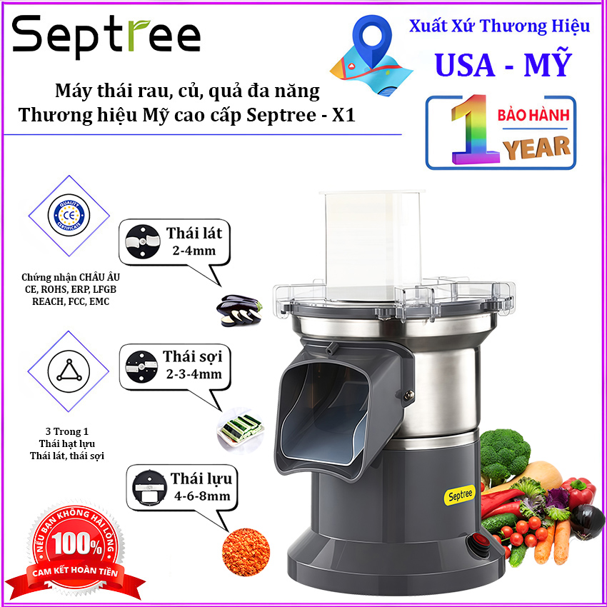 Máy thái rau củ quả công nghiệp đa năng, thái lát, thái sợi, thái hạt lựu. Thương hiệu Mỹ cao cấp Septree - X1 - HÀNG CHÍNH HÃNG