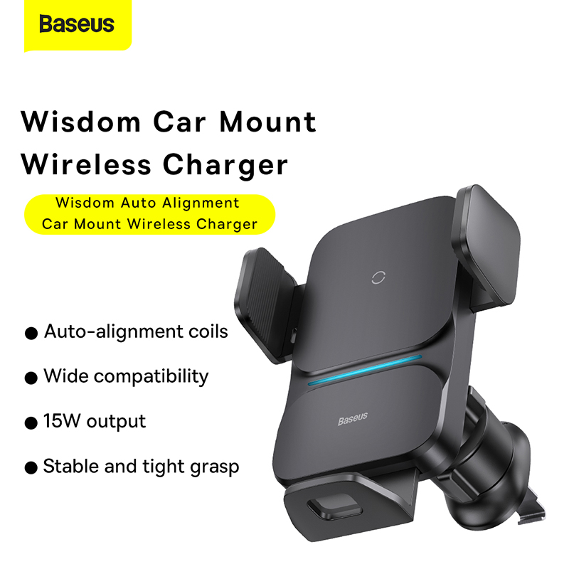 Bộ Đế Giữ Điện Thoại Baseus Wisdom Auto Alignment Car Mount Wireless Charger（QI 15W) - Hàng chính hãng