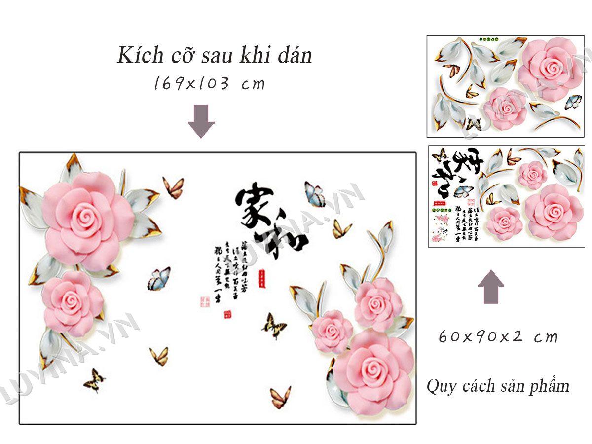 DECAL DÁN TƯỜNG HOA HỒNG BABY VÀ TRANH CÔNG PHONG THỦY