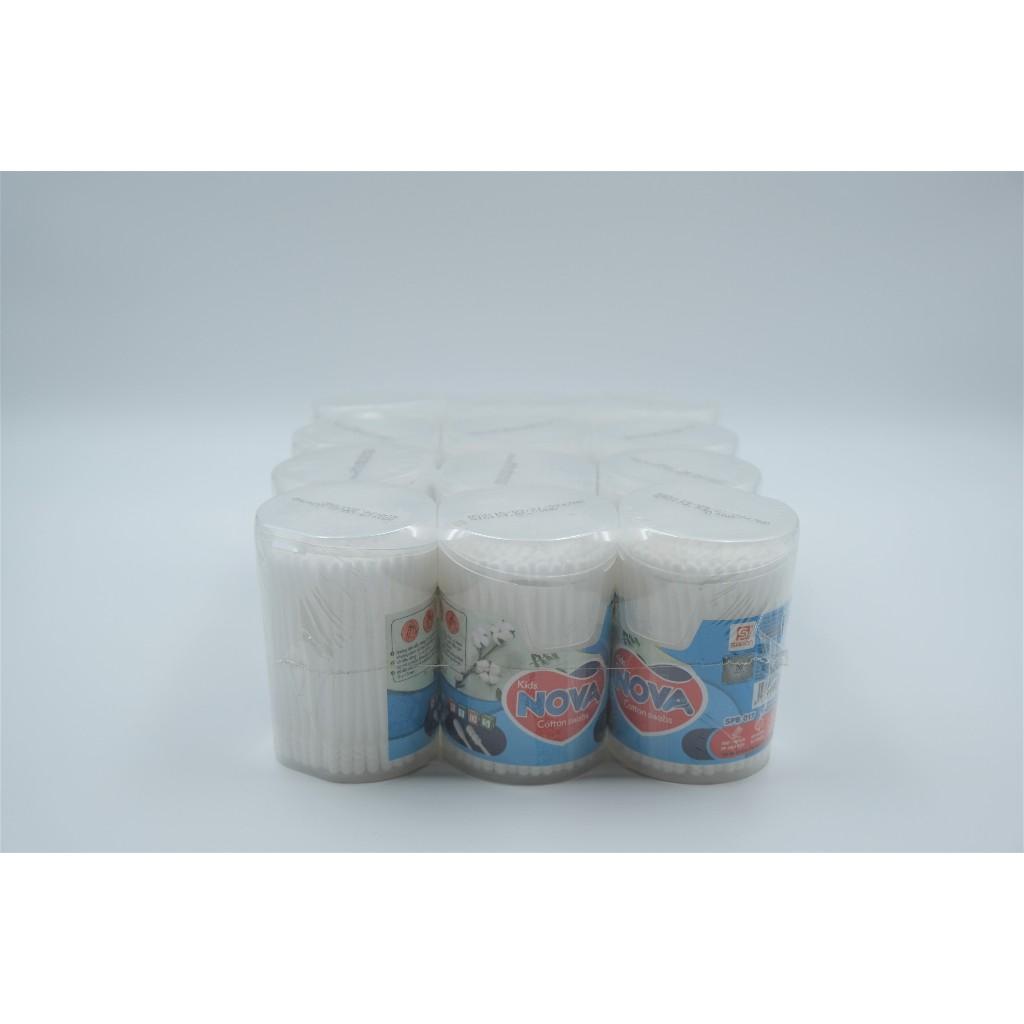 Tăm Bông Vệ Sinh NOVA Hộp Vát Size M – Combo Lố 12 Hộp x 160 Que (TB01-017), Đầu Bông Mịn, Không Rụng Sợi