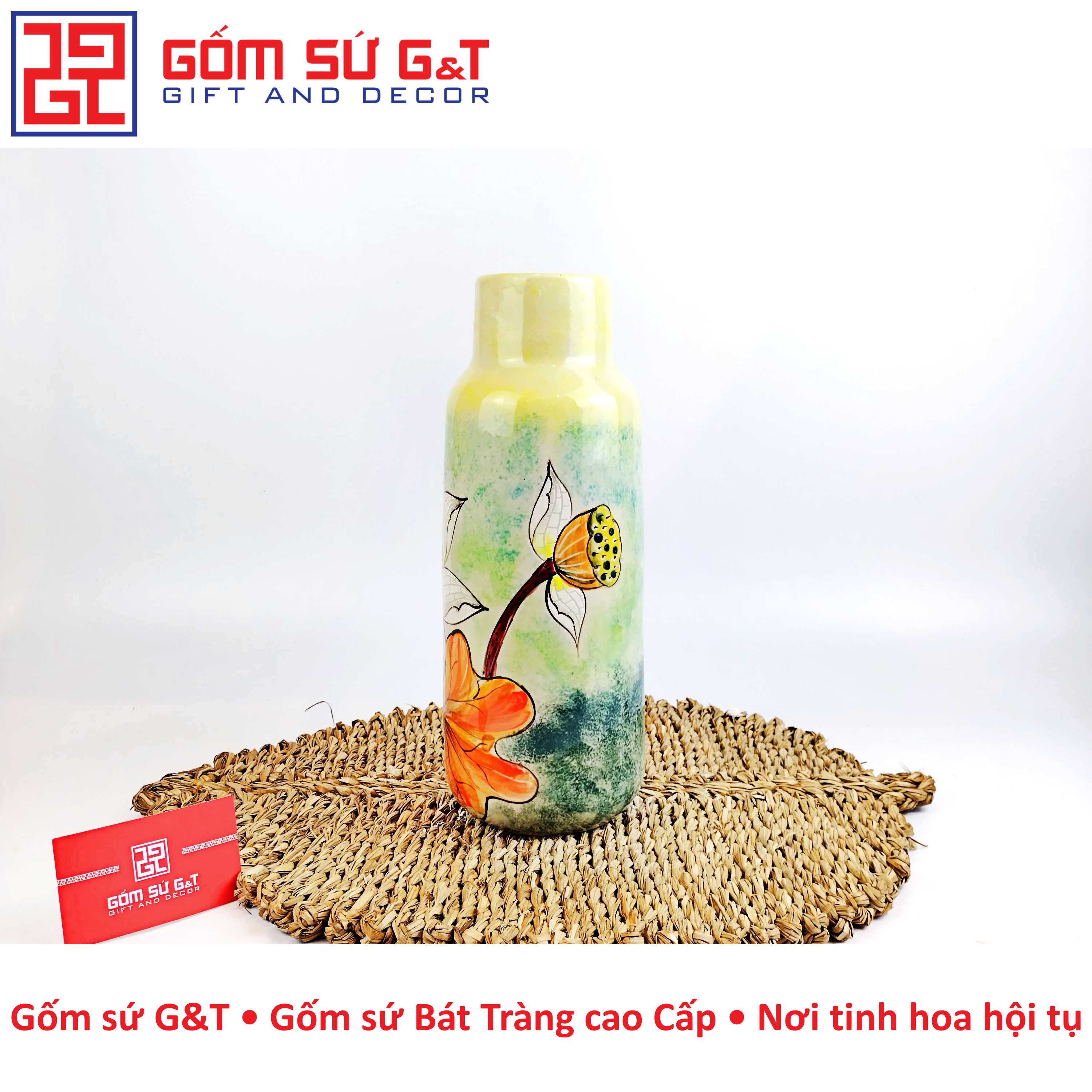 Lọ hoa dáng phích cổ cao bạch liên Gốm Sứ G&amp;T