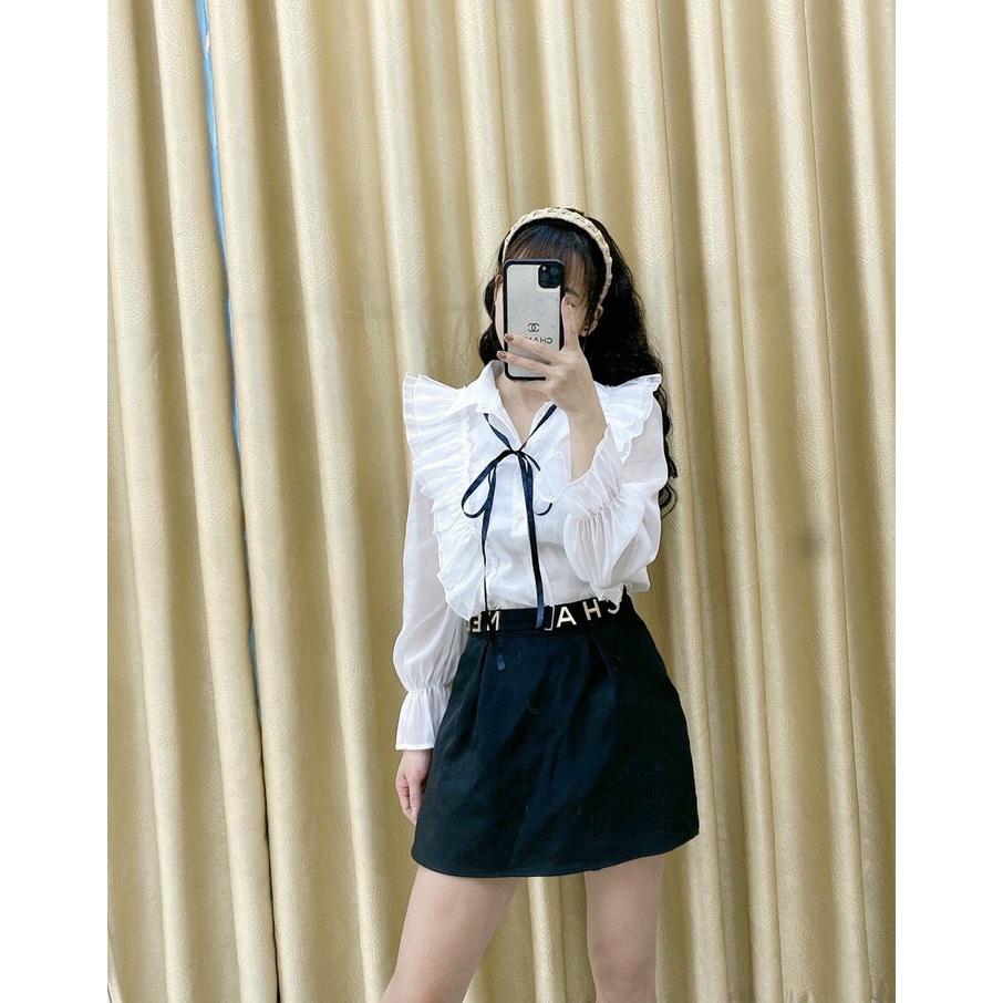 Áo sơ mi tơ cổ sen nơ tiểu thư