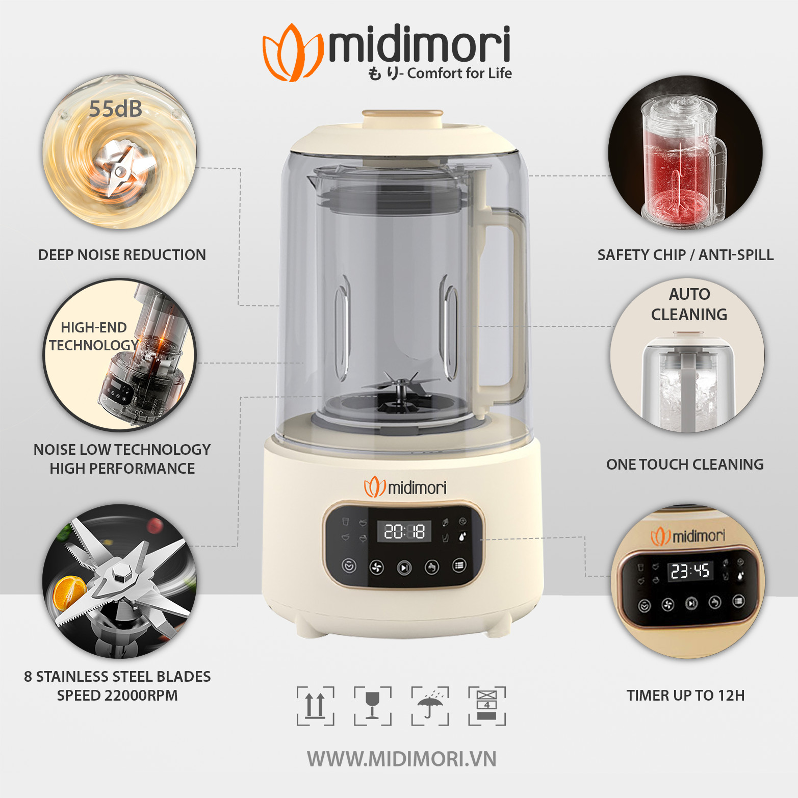 Máy Làm Sữa Hạt Đa Năng Hút Chân Không Midimori MDMR-668 - Hàng Chính Hãng