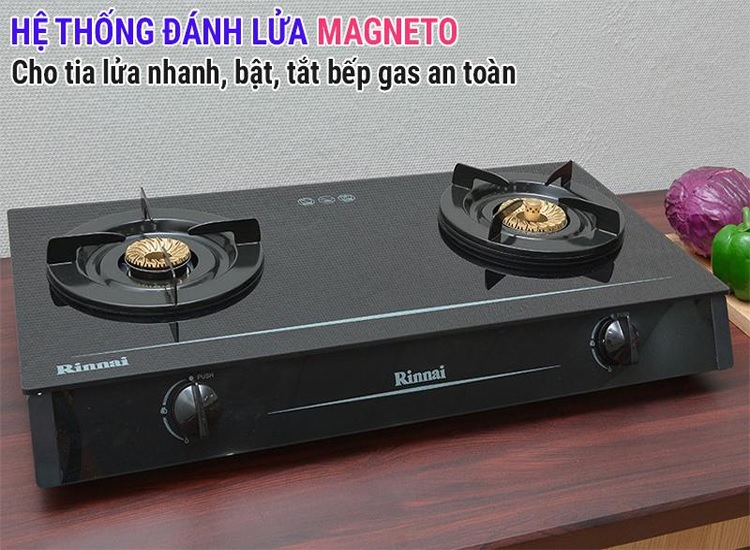 Bếp gas 7 tấc Rinnai RV-7 Double Glass , Chén đồng có đầu hâm tiết kiệm gas - Hàng chính hãng