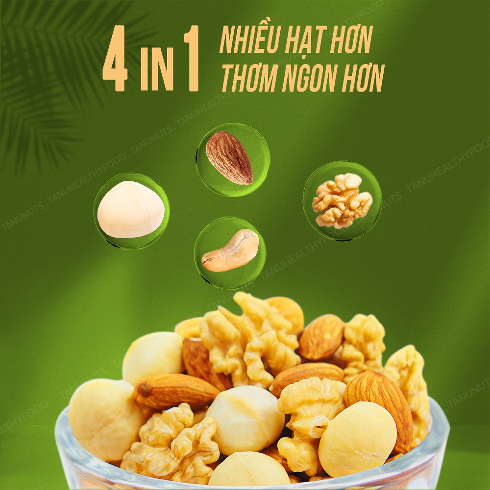 Hạt dinh dưỡng mix 4 TANU NUTS hũ 350gr/500gr, ngũ cốc granola mix hạt dinh dưỡng cho bà bầu