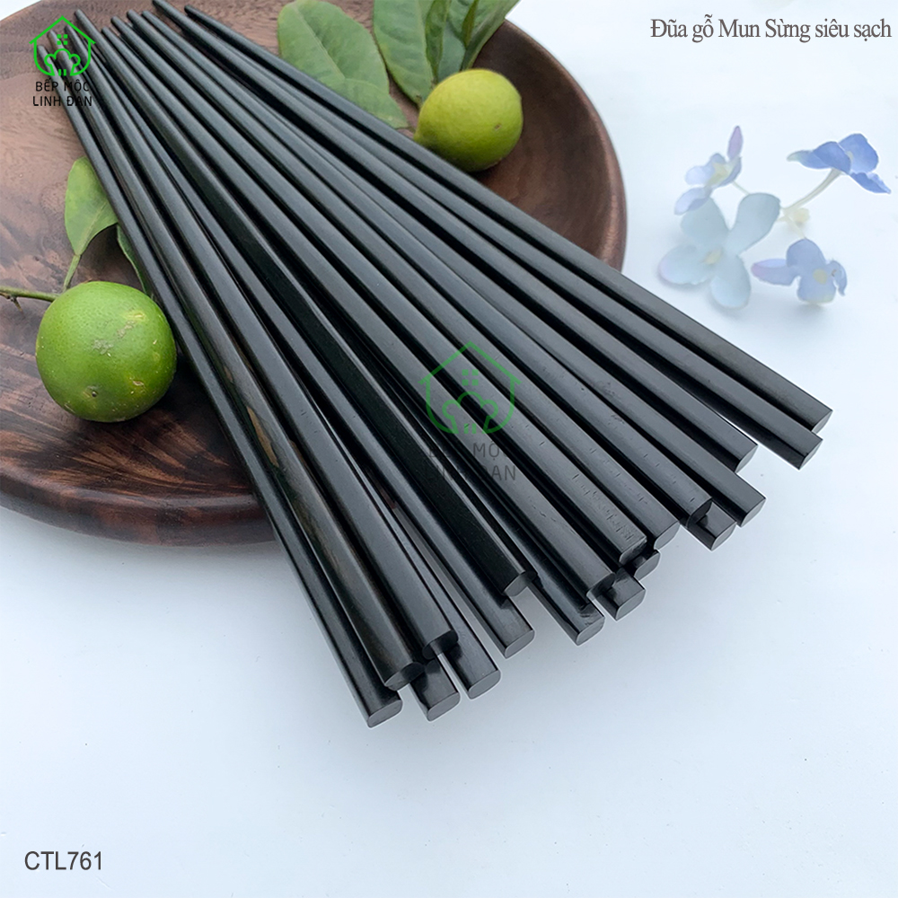 (5 Đôi) Đũa Nhật gỗ Mun Sừng Tự Nhiên Cao Cấp HAHANCO [CTL761-5] Đầu Gắp Thon Nhỏ