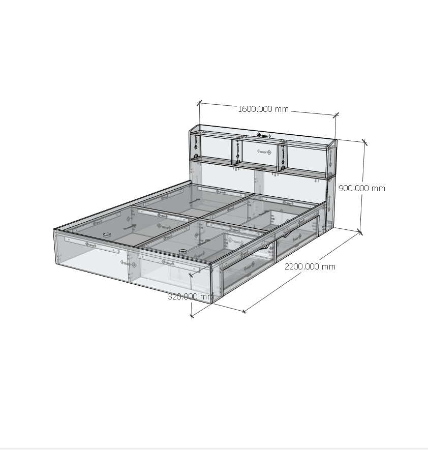 [Happy Home Furniture] WINNI, Giường ngủ 2 ngăn kéo, GNG_142, GNG_143, GNG_144, GNG_145