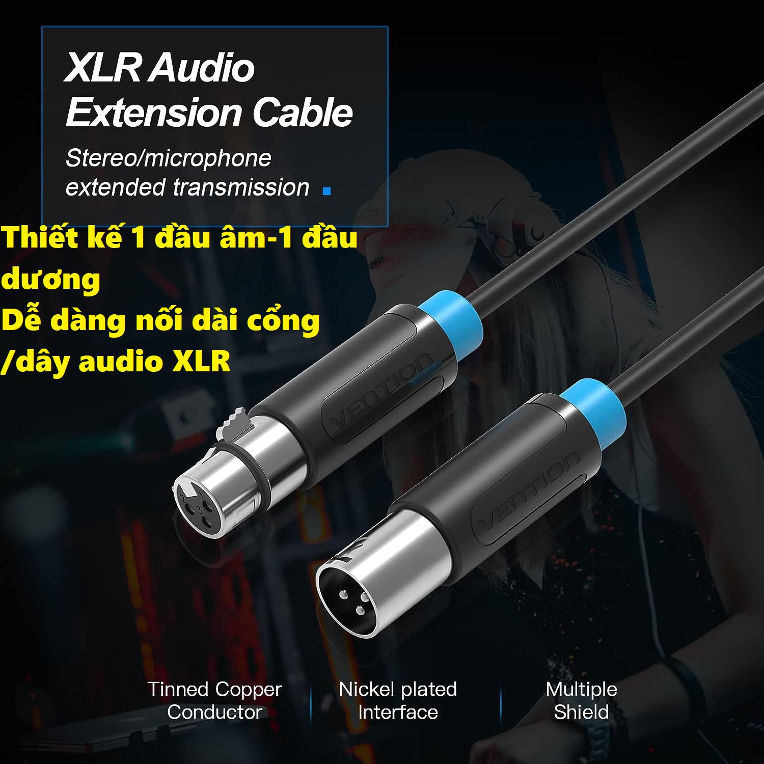 Dây cáp âm thanh giắc cắm XLR ( jack canon ) cho microphone mixer amply soundcard Vention BBF _  Hàng chính hãng